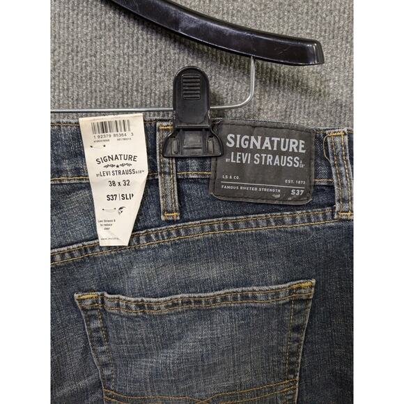 Levi Strauss Signature S37 Jeans Mens 38x32 Slim Super Flex Denim Whiskered - Picture 7 of 12